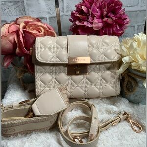 Carlyn Quilted Beige Crossbody Bag